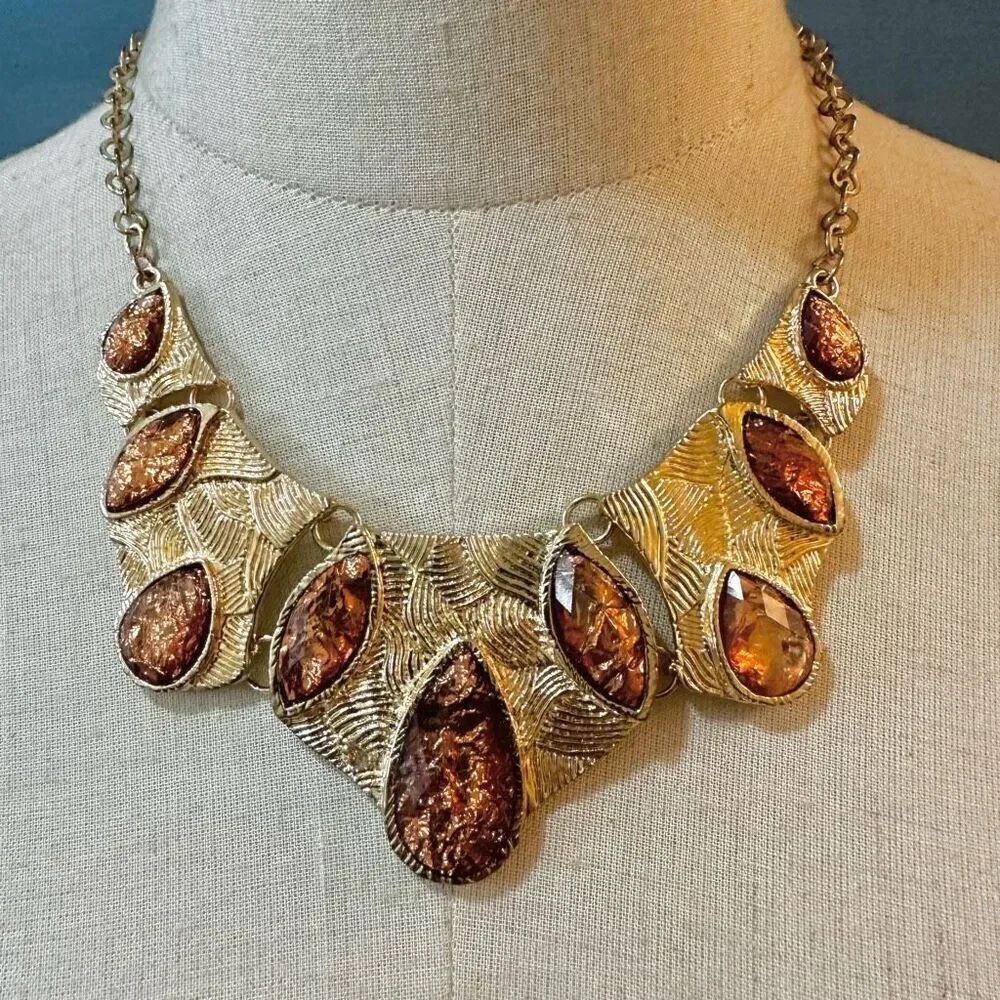Gold tone and orange statement necklace